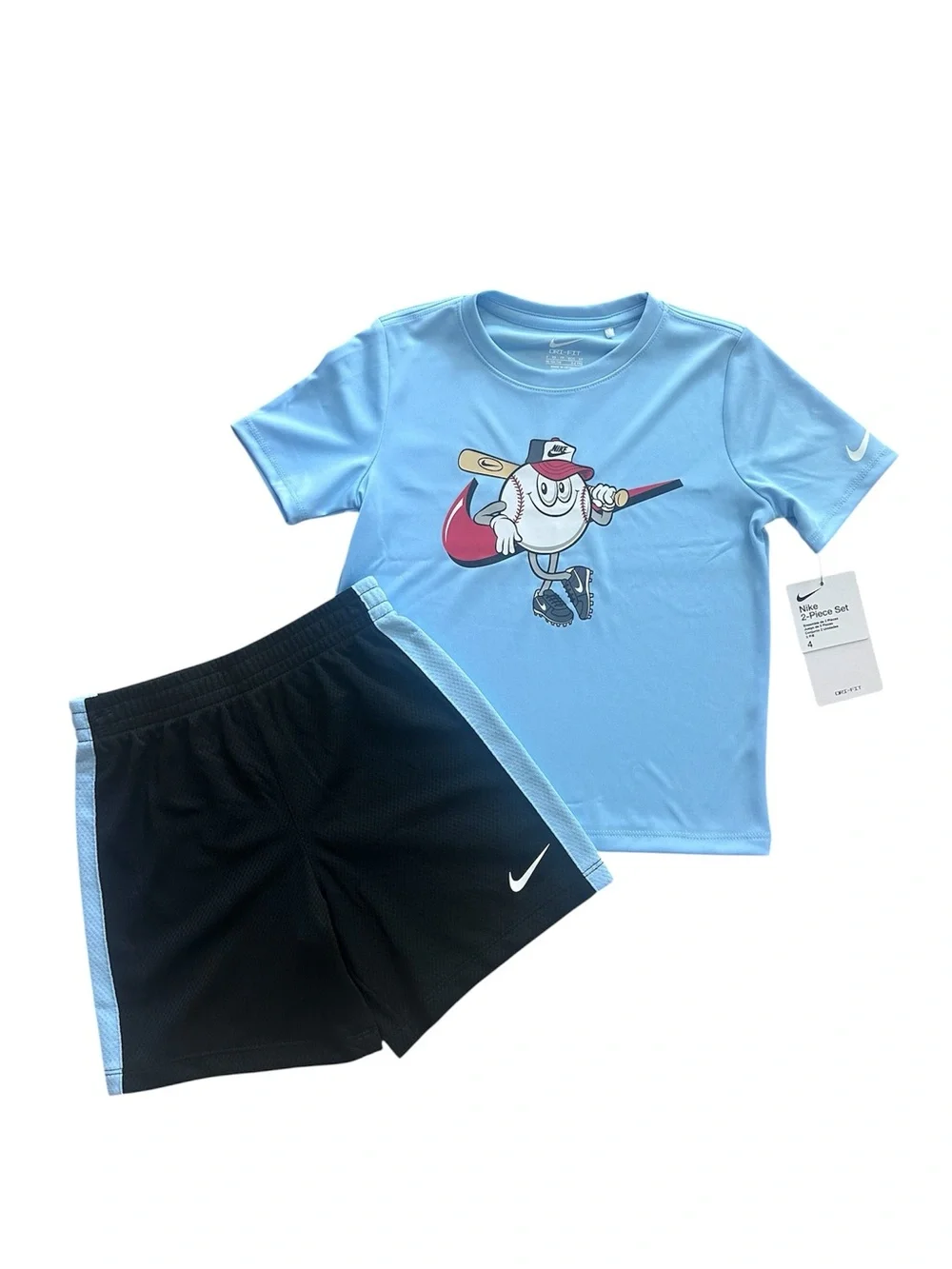 Nike Boys Size 4 Dri-FIT 2 Piece Shorts Set Blue Baseball Outfit NWT